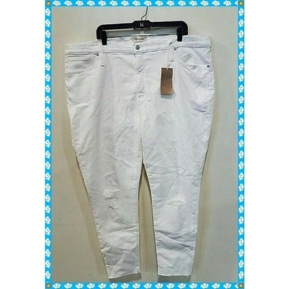 MADEWELL 9" High-Rise 37 SIZE 22W Skinny Crop White Distressed Jeans